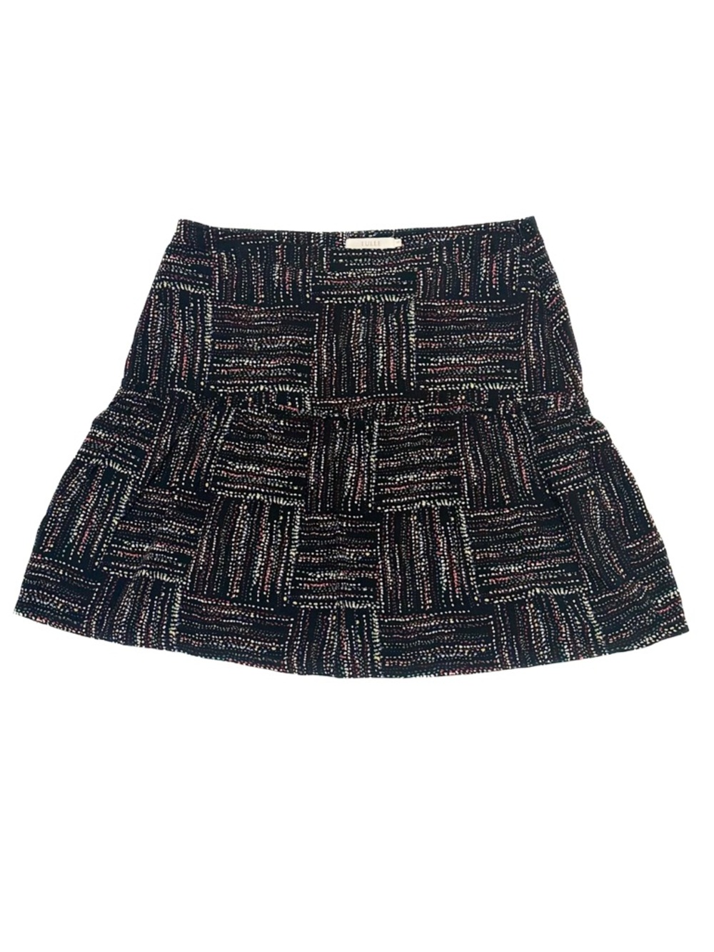 Y2K ModCloth Tulle Drop Waist Skirt Black / Rainbow Print A-Line Mini Skater